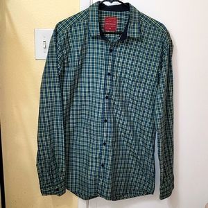 Driftwood mens button down shirt plaid green blue cotton
